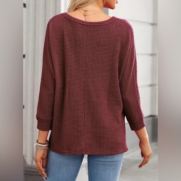 Dokotoo Womens Waffle Knit Tops Oversized Long Sleeve Shirts Crewneck Size M - Picture 4 of 10